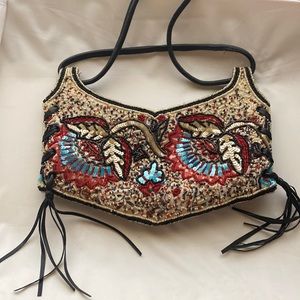 Beaded leather bag bcbg